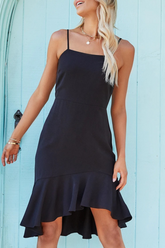 Robe sirène trompette à bretelles spaghetti et à fentes unies